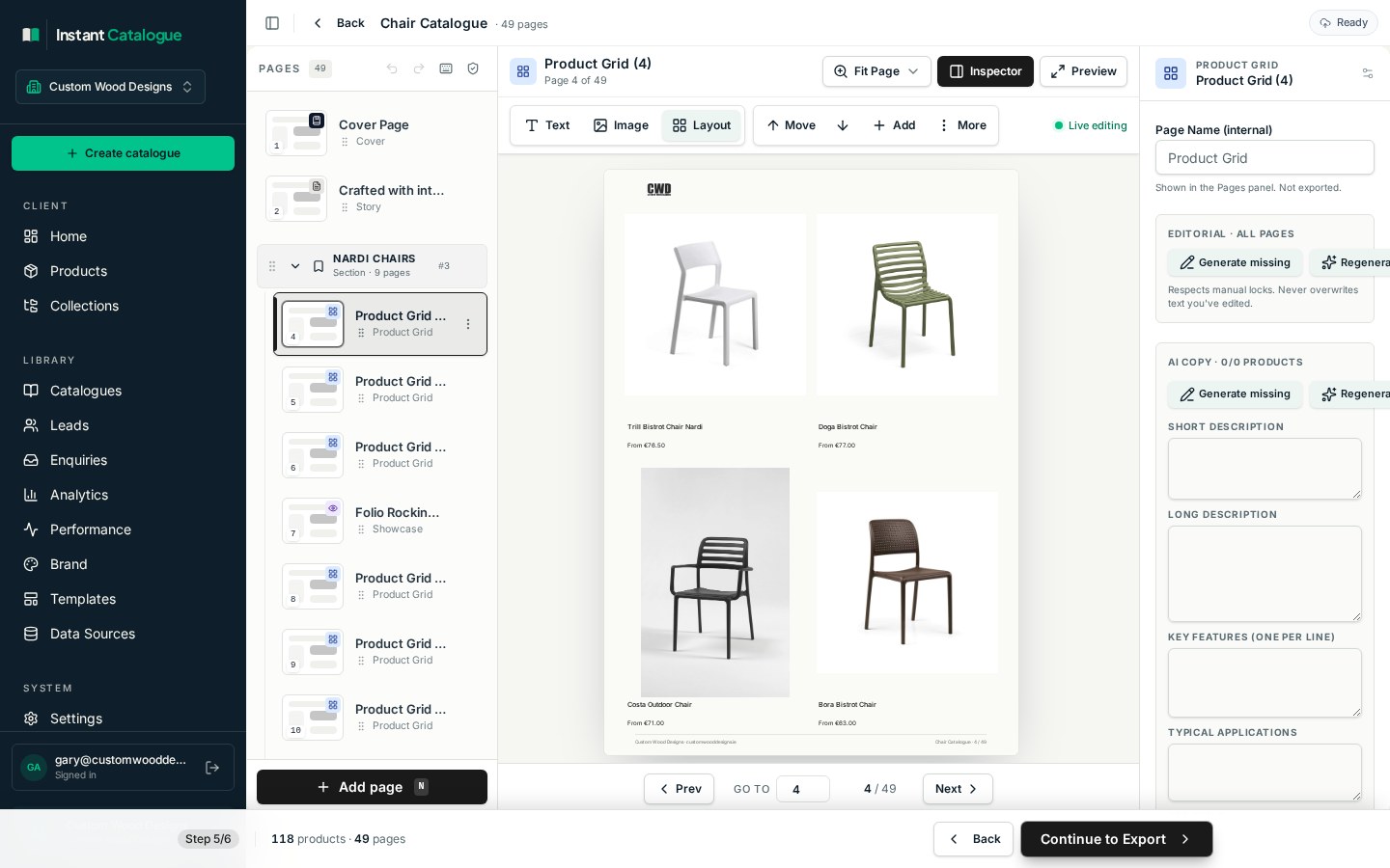 Editing a generated catalogue