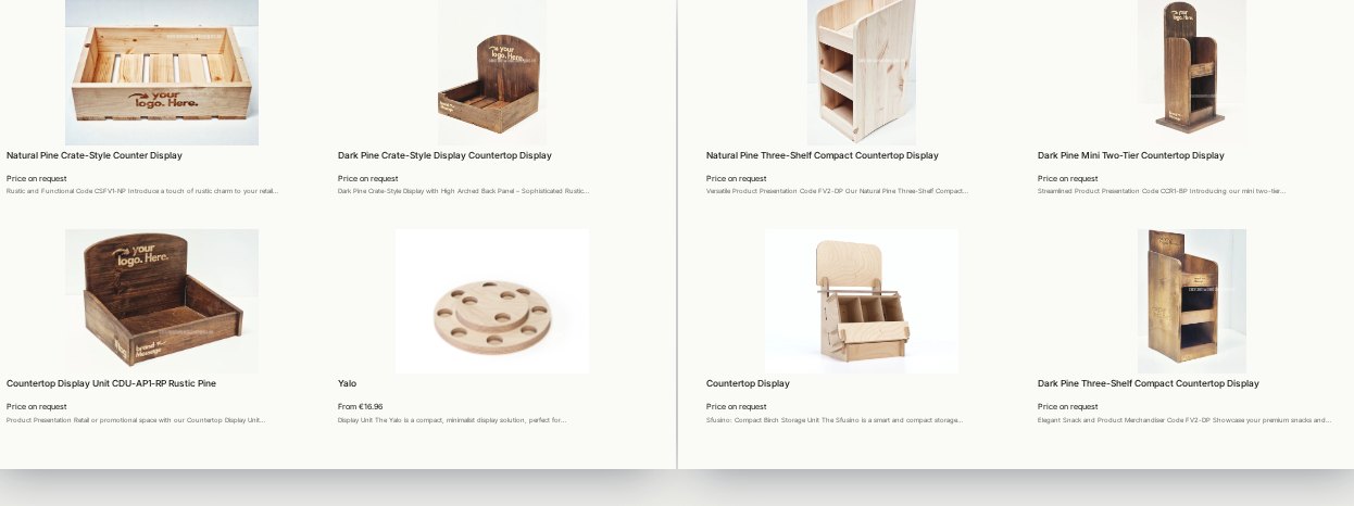 Pages from the Flatpack POS Displays online catalogue